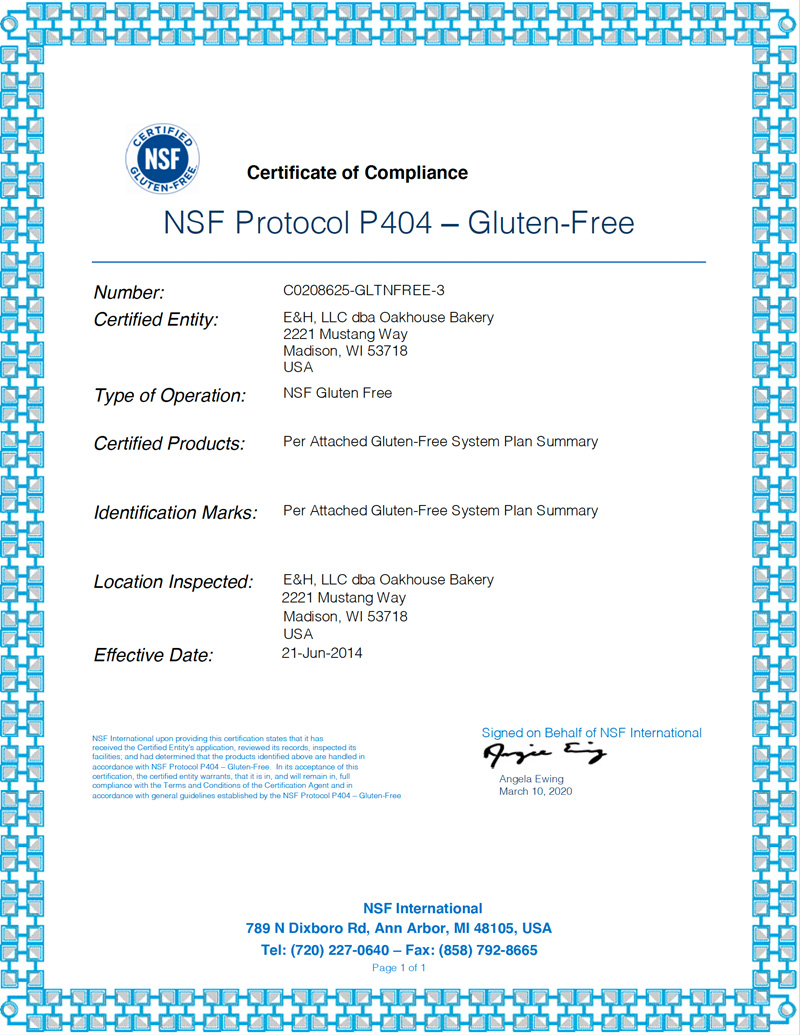 Gluten-Free Certificate